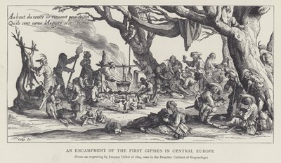 Ett läger för de första zigenarna i Centraleuropa (litho) av Jacques (after) Callot