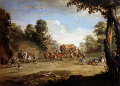 En soldats liv, avskedande av en buss (olja på koppar) av Jacques (after) Callot