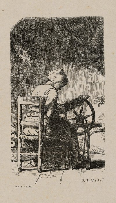 Kvinna som spinner av Jacques Adrien Lavieille