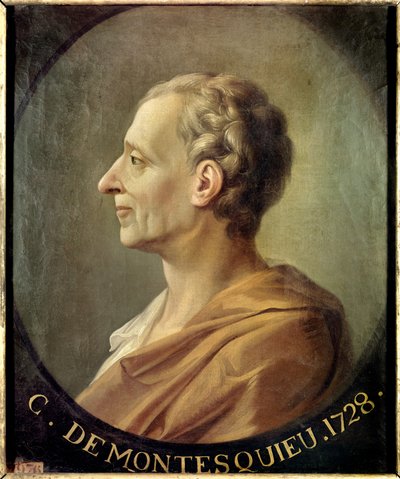 Porträtt av den franske filosofen och politiska tänkaren Charles de Secondat, Baron de la Brede et de Montesquieu (1689-1755) Porträtt av Jacques Antoine Dassier (1715-1759) omkring 1728. Dim. 0,63 X 0,52 m. Versailles. Chateau Museum - Porträtt av Fr av Jacques Antoine (after) Dassier