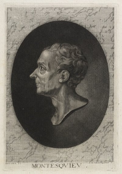Montesquieu, graverad av Jean-Baptiste de Grateloup, 1768 (stiftets etsning med mezzotint) av Jacques Antoine Dassier