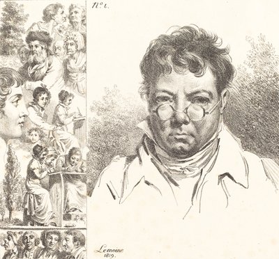 Självporträtt och andra huvuden, 1819 (litografi) av Jacques Antoine Marie Lemoine