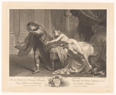 Josef motstår Potifars hustrus frestelse Le chaste Joseph (titel på objekt) av Jacques Beauvarlet