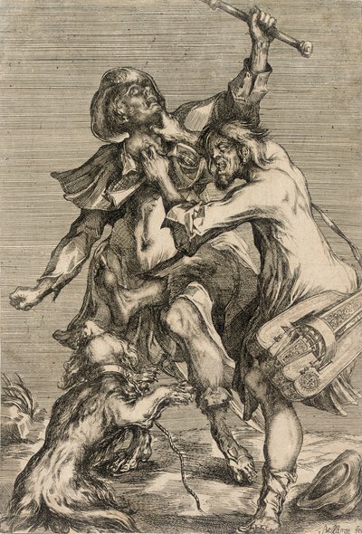 Drejeliraspelare angriper en pilgrim av Jacques Bellange