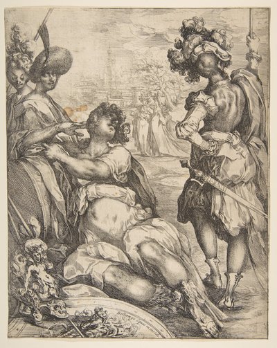 Militärfigurer utanför en stad, 1595-1616. av Jacques Bellange
