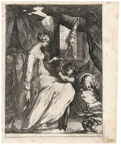 Jungfrun och barnet med distaff och en ängel av Jacques Bellange