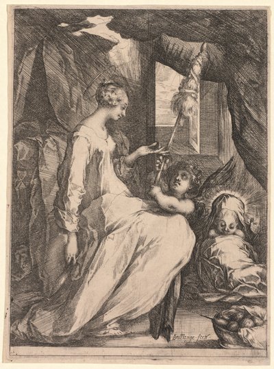 Jungfrun och barnet med distaff och en ängel, ca. 1611-1613. av Jacques Bellange