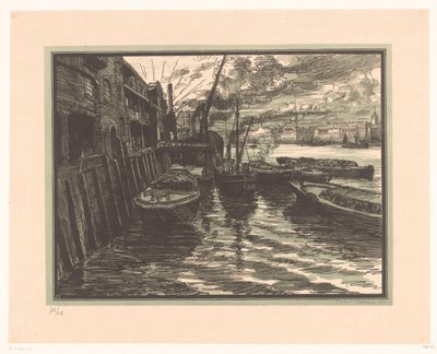 Sloopar på Themsen i London av Jacques Beltrand (signed by artist)