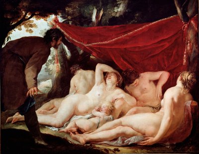 Kom och nåderna överraskade av en dödlig. Målning av Jacques Blanchard (1600-1638). Mått: 170x218cm. Louvren av Jacques Blanchard