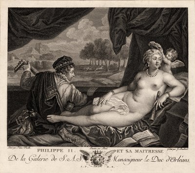 Filip II och hans älskarinna efter Tizian, ca. 1780 av Jacques Bouillard