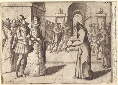 En kapucin förmedlar Bayerns kungs tack [recto] av Jacques Callot