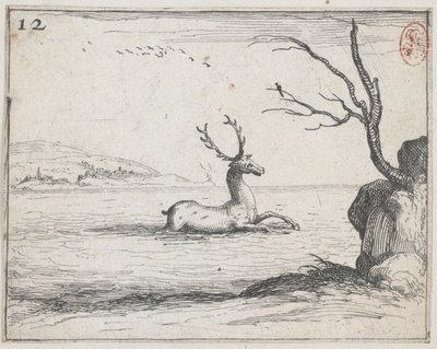En hjort i vattnet - nej. 12 från serien av Jacques Callot