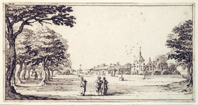 En gata i Bainville-sur-Madon, med Callots hus (penna och brunt bläck på papper) av Jacques Callot