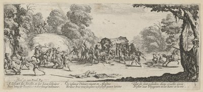Anfall mot en diligens, blad 8 ur serien "Krigets fasor" av Jacques Callot