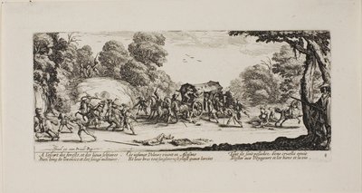 Attack on the Coach, skylt åtta från The Miseries of War av Jacques Callot