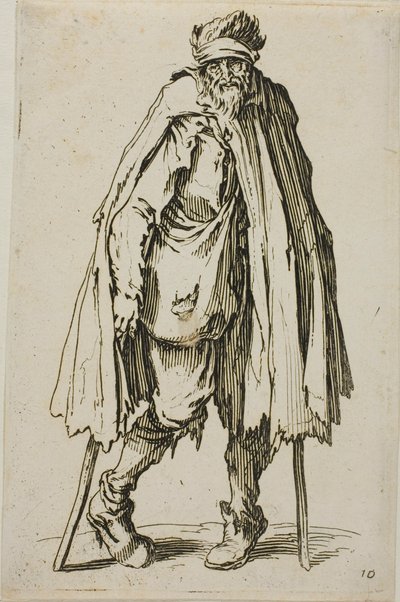 Beggar Leaning on a Stick, tallrik nitton från The Beggars av Jacques Callot