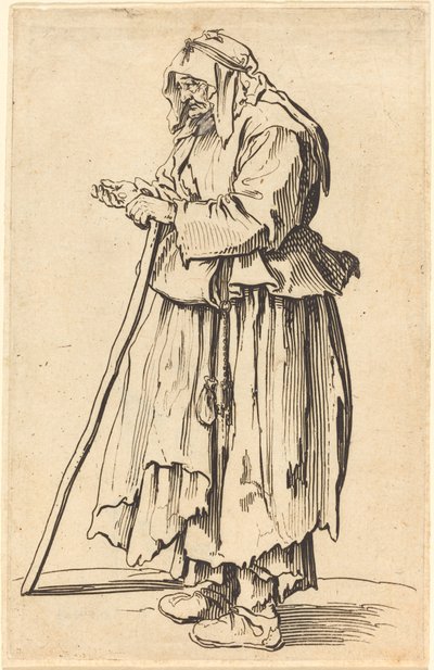 Tiggarkvinna som tar emot välgörenhet av Jacques Callot