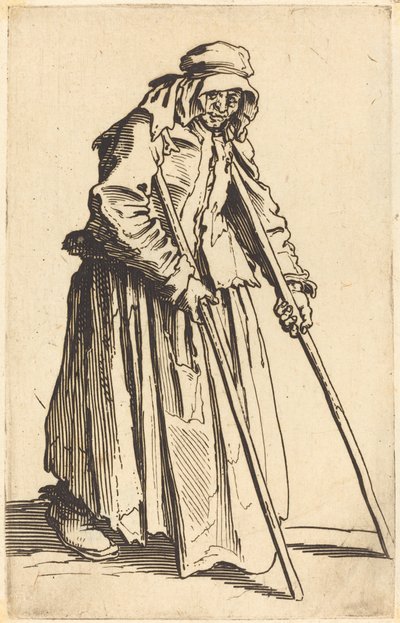 Tiggarkvinna med kryckor av Jacques Callot