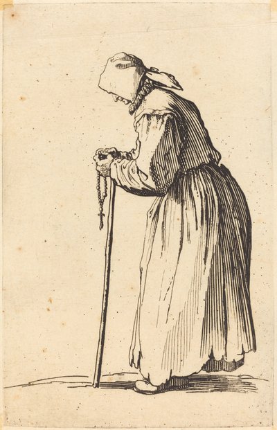 Tiggarkvinna med rosenkrans av Jacques Callot