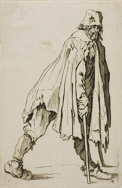 Tiggare på kryckor med hatt, tallrik fyra från The Beggars av Jacques Callot