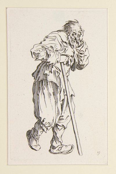 Beggar stödde sig på en pinne, från The Beggars av Jacques Callot