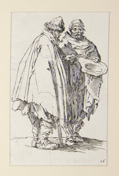 Blind man och hans följeslagare, från The Beggars (L av Jacques Callot