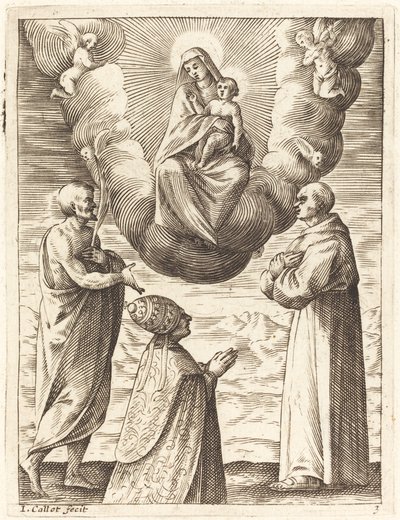 Bonifatius VIII med de heliga Franciskus och Crispin som tillber jungfrun och barnet av Jacques Callot