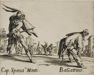 Capitan Spessa Monti - Begattino, tallrik 10 från Balli di Sfessania av Jacques Callot
