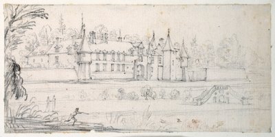 Chateau de Chantelou, i Orgedalen, mellan Linas och Chestres (svart krita på papper) av Jacques Callot