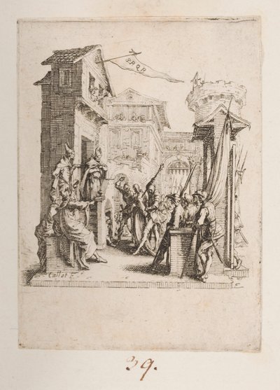 Kristus förde inför Kaife, nr. 7 av 11 från La Petite Passion av Jacques Callot