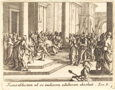 Kristus och kvinnan tagen i äktenskapsbrott, 1635. av Jacques Callot