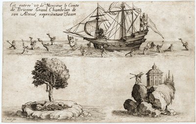 Strid i barriären: Monsieur le Comte de Brionne, storkammarherre hos hans höghet Karl IV av Lothringen ... (gravyr) av Jacques Callot
