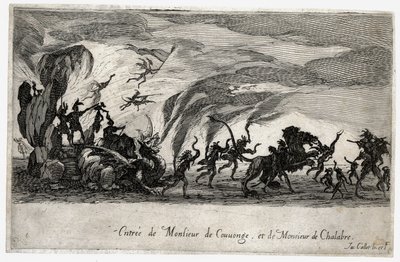 Strid i barriären, inmarschen av Sieures de Couvonge och de Chalabre ... (gravyr) av Jacques Callot