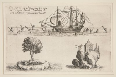 Bekämpa? la Barrière, Detta inlägg är från Comte de Brionnes storkammare av Hans Höghet, som representerar Jason av Jacques Callot