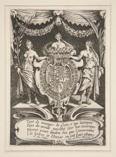 Bekämpa? la Barri?re, Frontispice, The Arms of Lorraine-Chevreuse av Jacques Callot