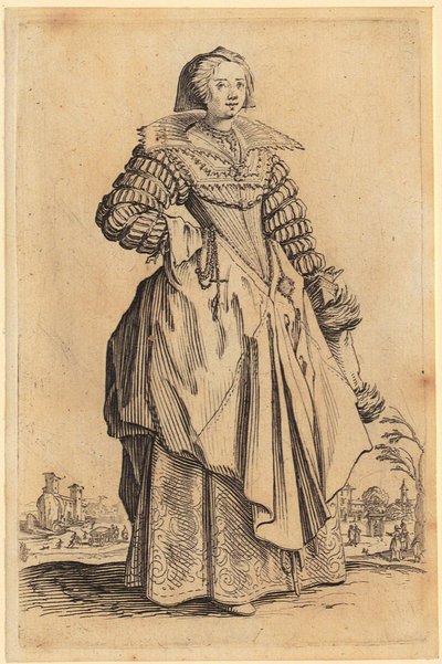 Dam med spetskrage, blad 8 ur serien ”Adeln” av Jacques Callot