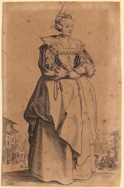 Dam med huvudbonad, plansch 1 ur serien ”Adeln” av Jacques Callot
