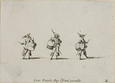 Borra med trummor, tallrik två från The Military Exercises av Jacques Callot