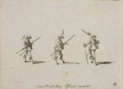 Borra med musköten, tallrik fyra från The Military Exercises av Jacques Callot
