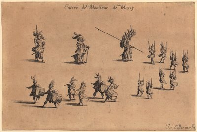 Adelsman i pälsbrämad rock, med händerna knäppta bakom ryggen, blad 7 i serien "Adeln" av Jacques Callot