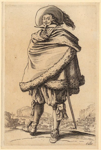 Adelsman med pälsbrämad mantel, blad 10 ur serien ”Adeln” av Jacques Callot