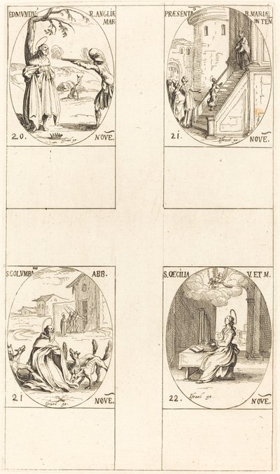 Edmund, kung av England, martyr; Presentation av Jungfrun; St. Columban; St Cecil av Jacques Callot