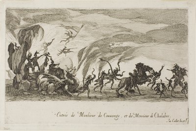 Inträde av M. de Couvonage och M. de Chalabre, från The Combat at the Barrier av Jacques Callot