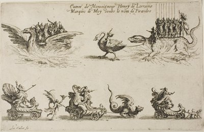 Inträde av Monseigneur Henry de Lorraine, Marquis de Moy, under namnet Pirandre, från The Combat at the Barrier av Jacques Callot