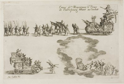 Inträde av monseigneur prinsen av Phalsbourg, försvarare i striden, från Striden vid barriären av Jacques Callot