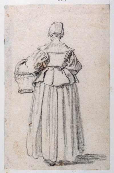 Figur vänd bakåt (svart krita på papper) av Jacques Callot