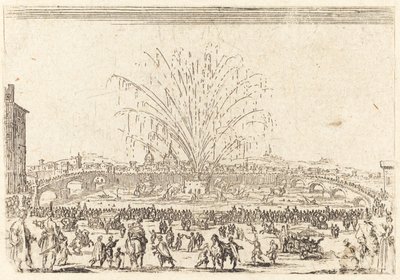 Fyrverkerier på Arno, Florens av Jacques Callot