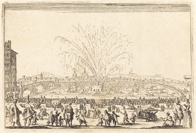 Fyrverkerier på Arno, Florens av Jacques Callot