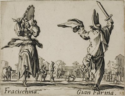 Fracischina - Gian Farina, plansch 17 från Balli di Sfessania av Jacques Callot