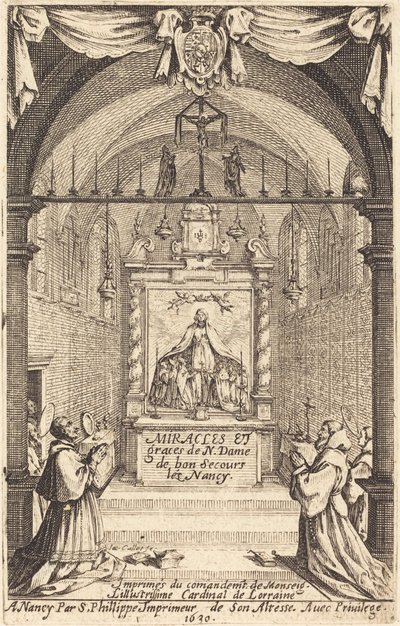 Frontispice för Miracles and Graces of Our Lady of "Bon-Secours-les-Nancy" av Jacques Callot